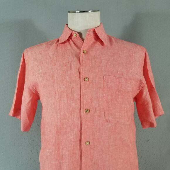 Jos A Bank Shirt Mens Small Red Linen Short Sleeve Button Up Pocket Summer Top - Picture 2 of 11